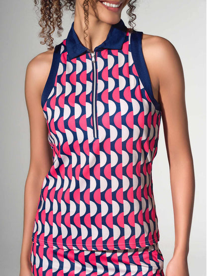 Ava Sleeveless Women's Golf & Tennis Polo Top - Geo Print/Ink - The Golf Guys Online