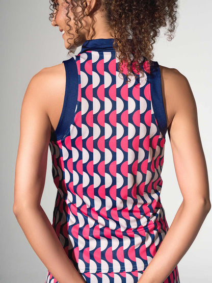 Ava Sleeveless Women's Golf & Tennis Polo Top - Geo Print/Ink - The Golf Guys Online