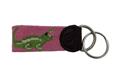 Key Fob - Pink Alligator Hand-stitched Needlepoint - The Golf Guys Online
