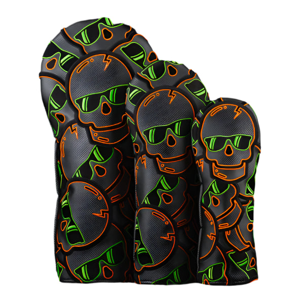 Swag Golf - Shell Shock Stacked Skulls Grey/Green/Orange Wood Headcover Set - The Golf Guys Online