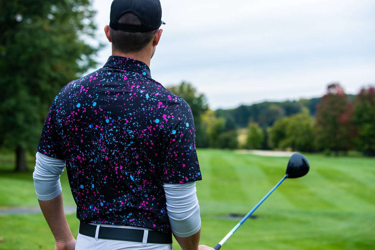 Paint Splatter Polo Black - The Golf Guys Online