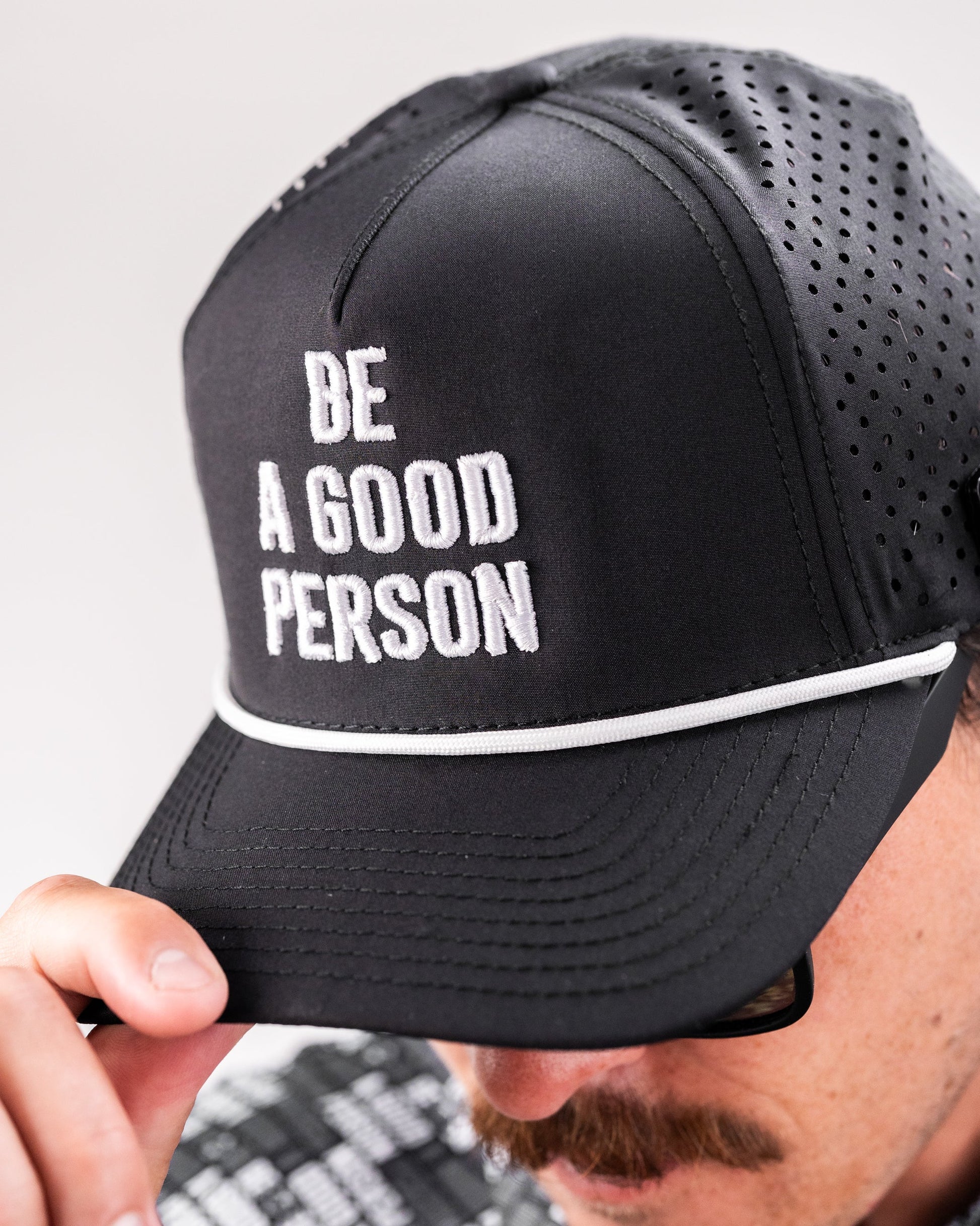 Be A Good Person - Perforated Rope Hat Black