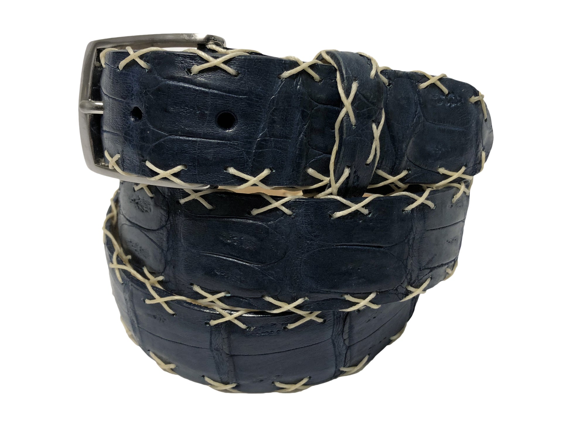 Caiman Skin Cross Stitch Belt Navy - The Golf Guys Online