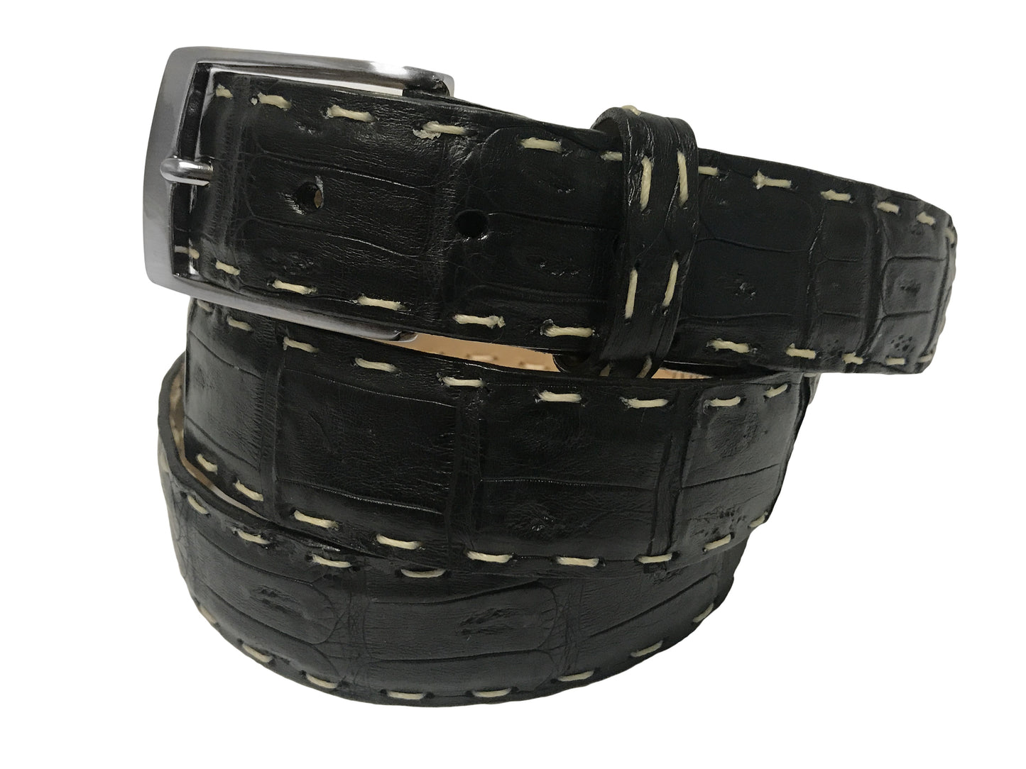 Caiman Skin Pick Stitch Belt Black - The Golf Guys Online