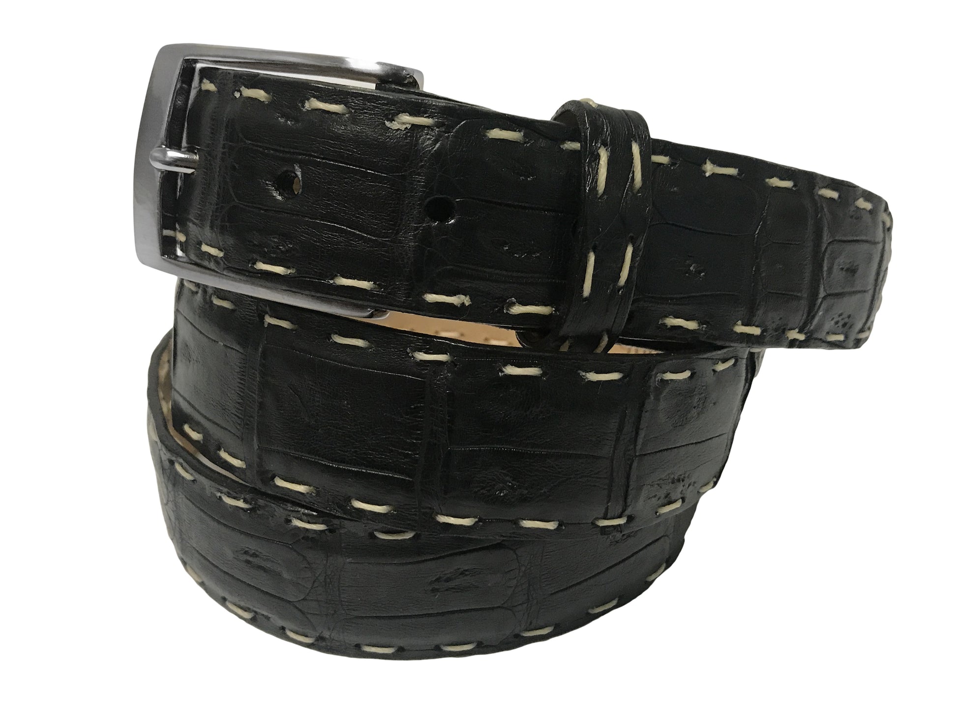 Caiman Skin Pick Stitch Belt Black - The Golf Guys Online