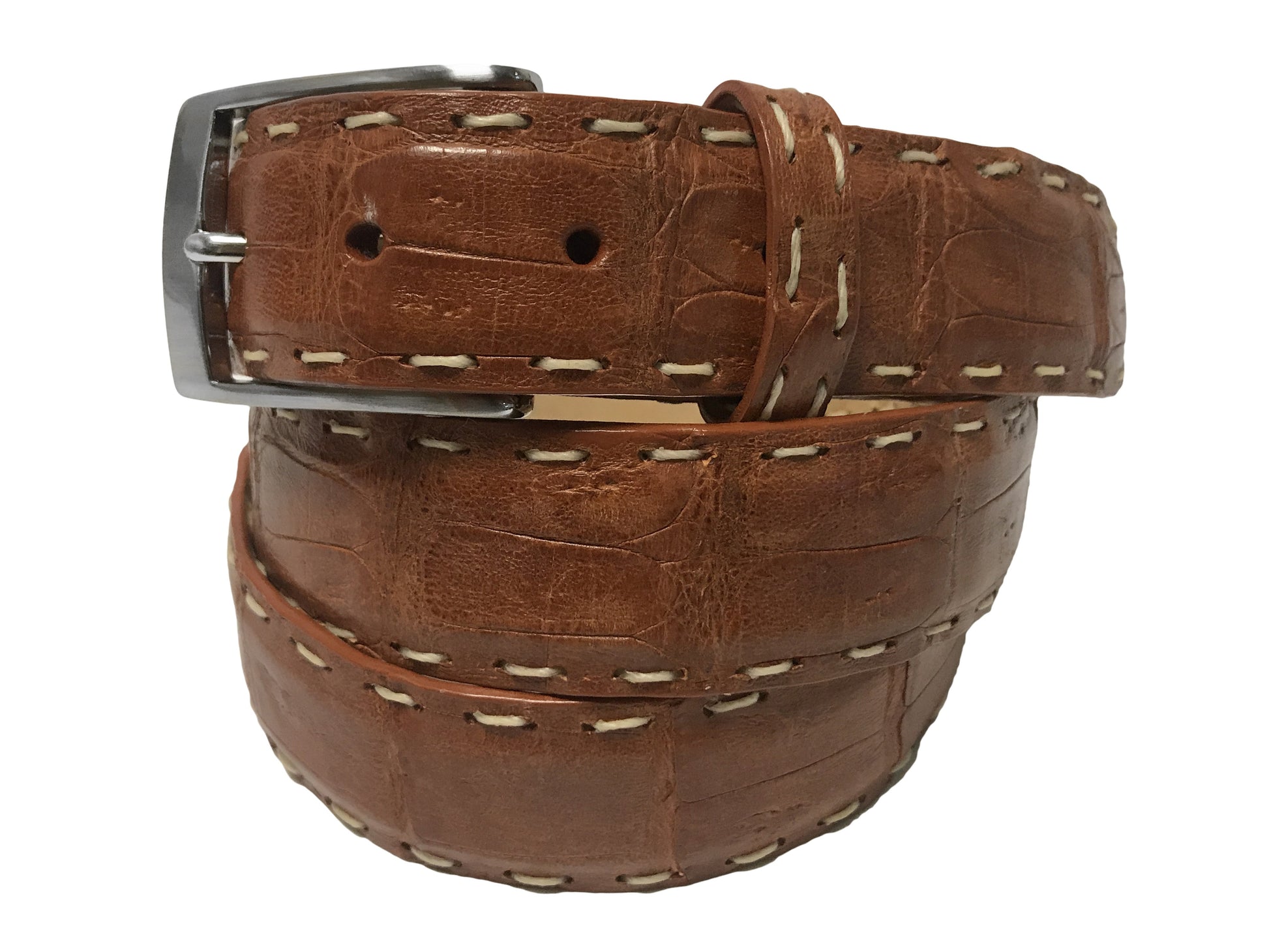 Caiman Skin Pick Stitch Belt Cognac - The Golf Guys Online