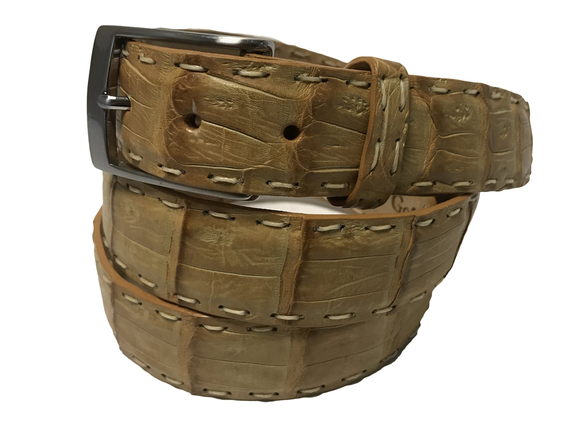 Caiman Skin Pick Stitch Belt Sand - The Golf Guys Online
