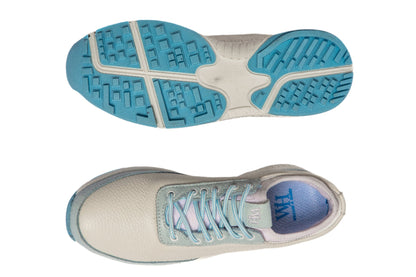 W&H Lynx - Deerskin Women's Golf Shoes in White and Light Blue