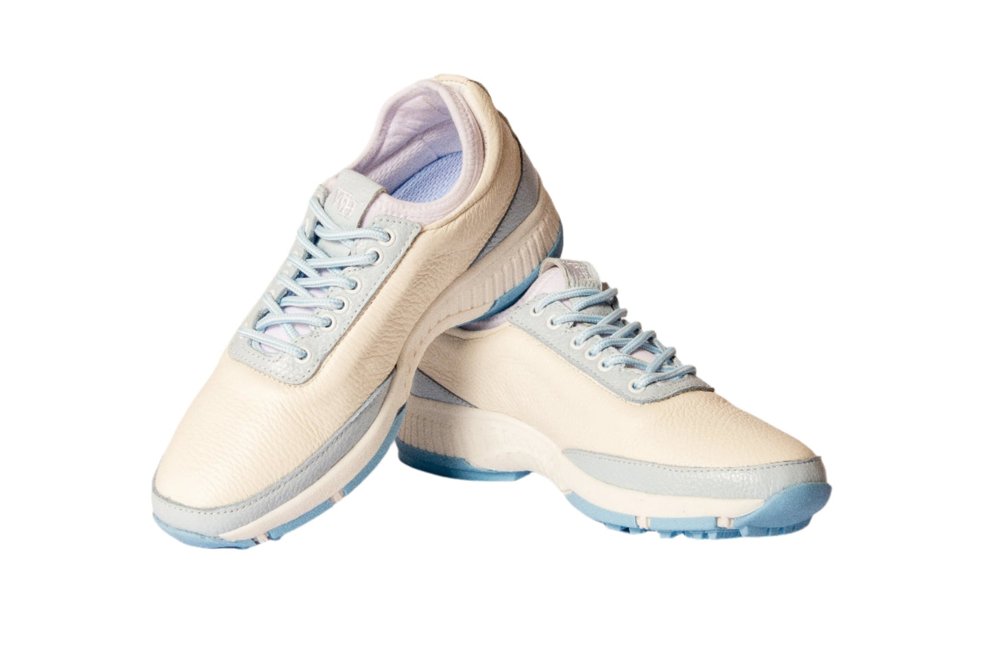 W&H Lynx - Deerskin Women's Golf Shoes in White and Light Blue