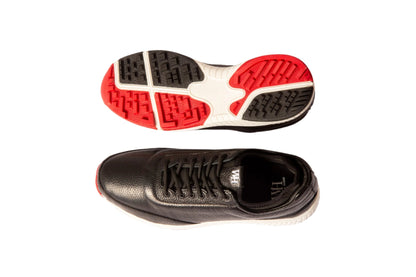 W&H Ace - Deerskin Men's Golf Shoes in Black & Red