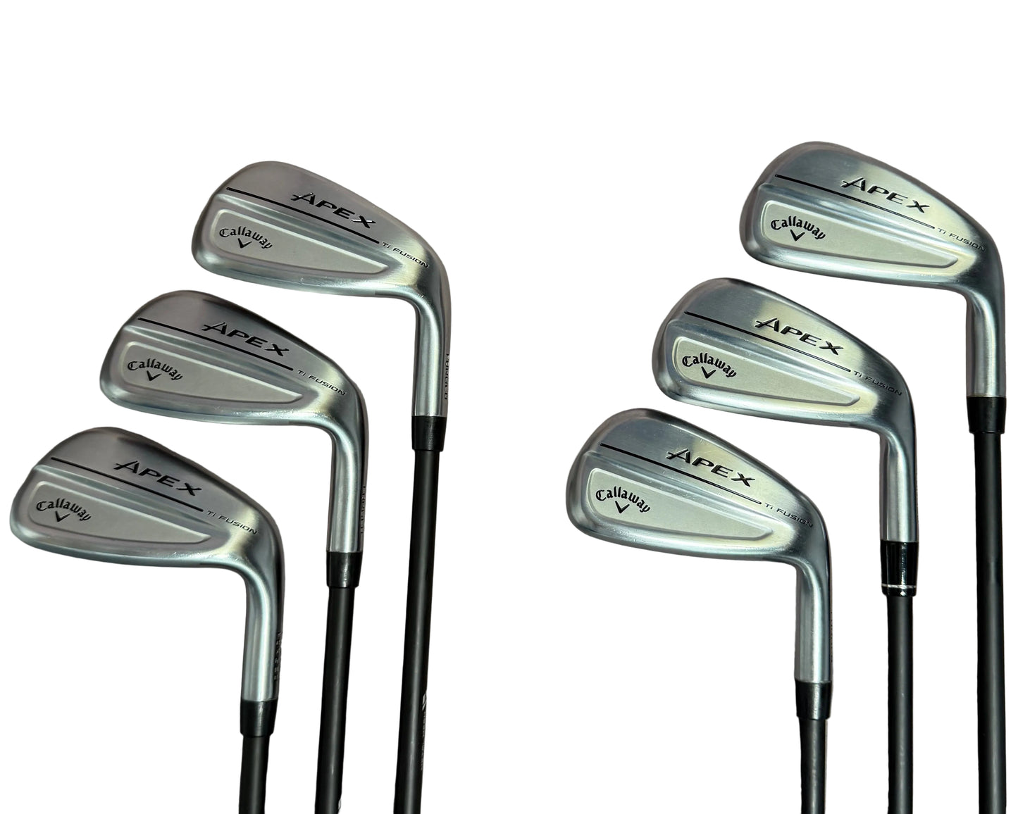 Pre-Owned Callaway Apex Ti Fusion Plated: 6-PW, AW Iron set W/ MMT 70 R (Regular) Graphite Shafts  (Mint)