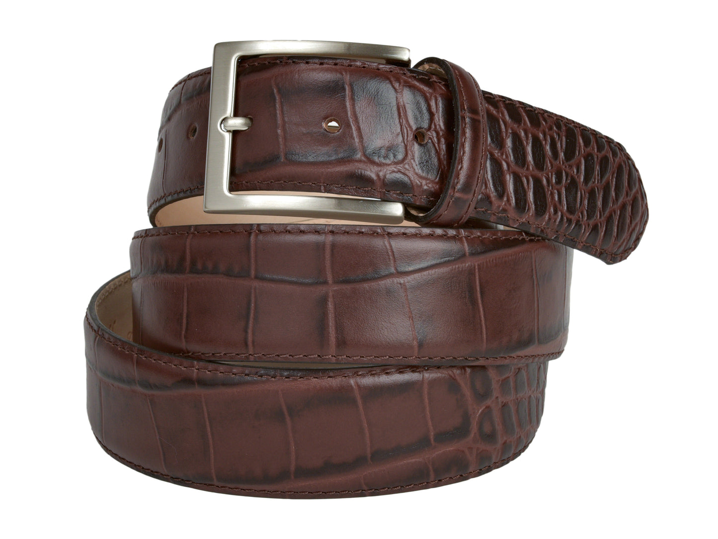 Calf Skin Alligator Embossed Belt Brown - The Golf Guys Online