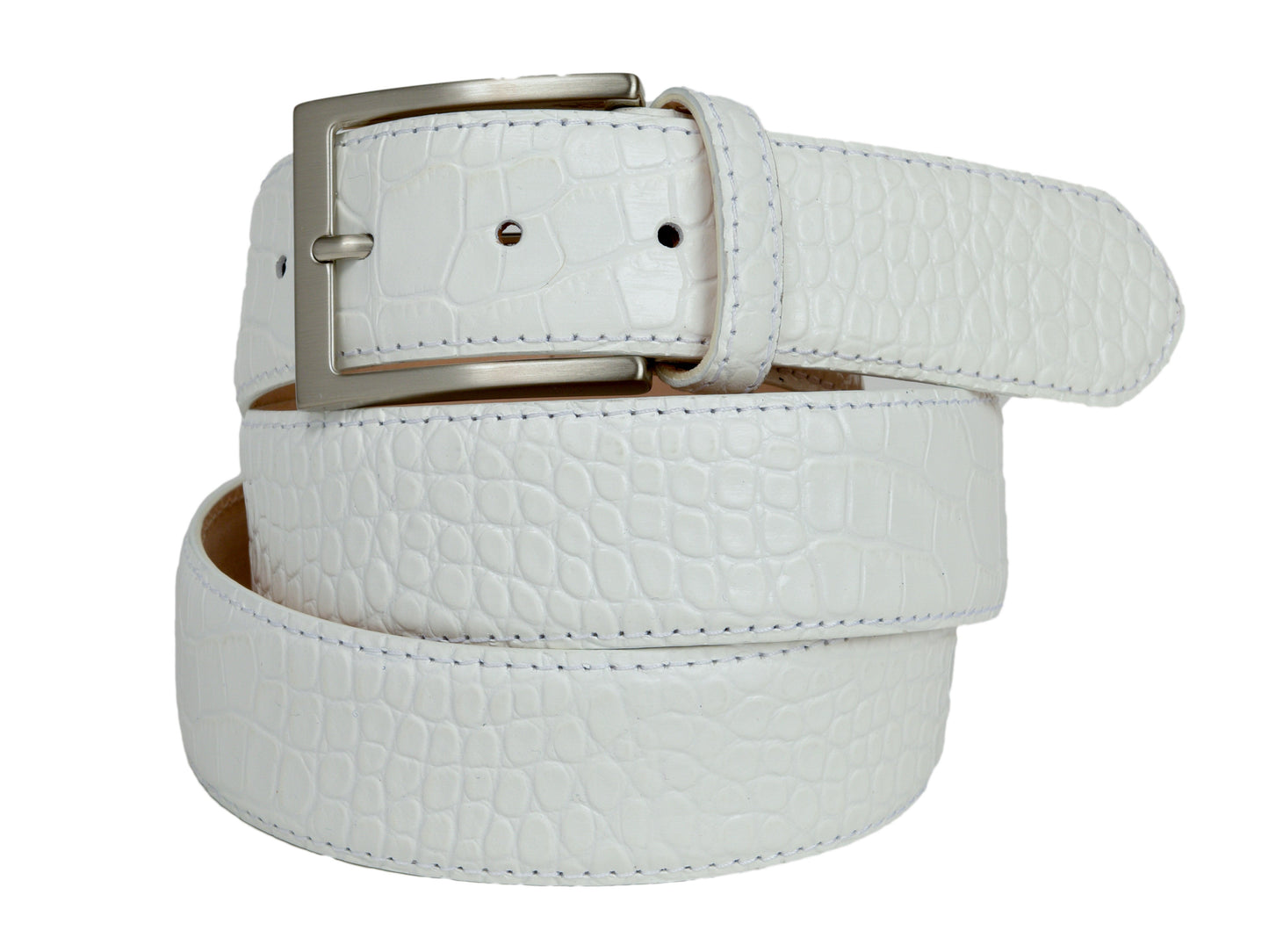 Calf Skin Alligator Embossed Belt White - The Golf Guys Online