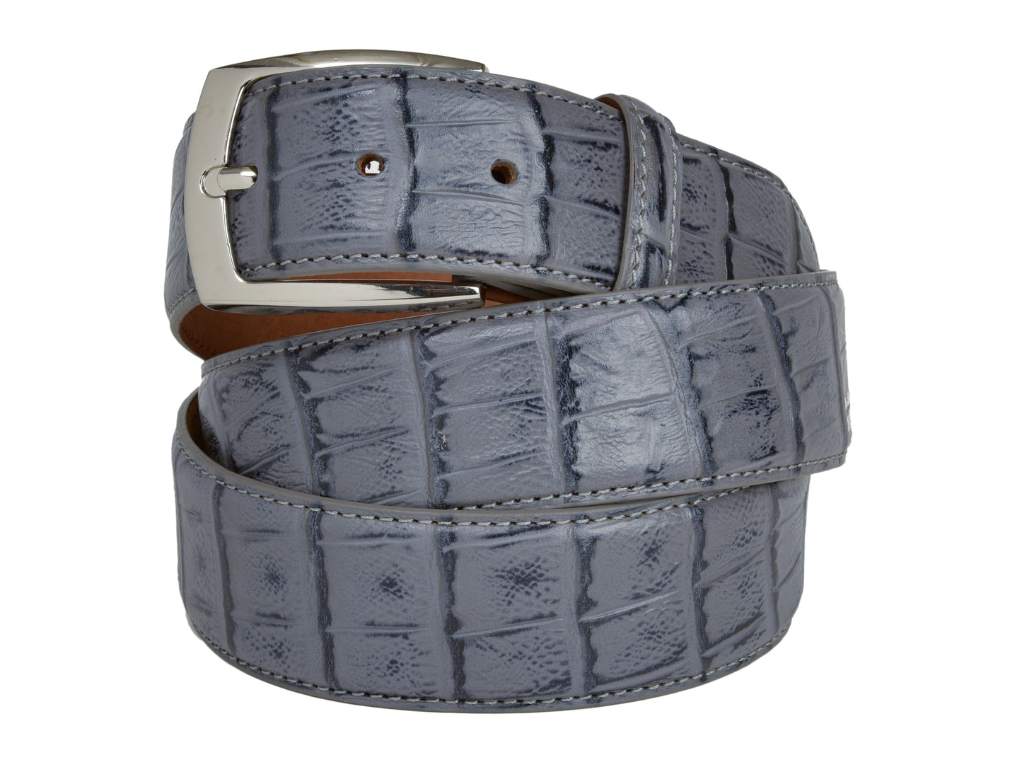 Calf Skin Alligator Embossed Belt Gray/Black - The Golf Guys Online