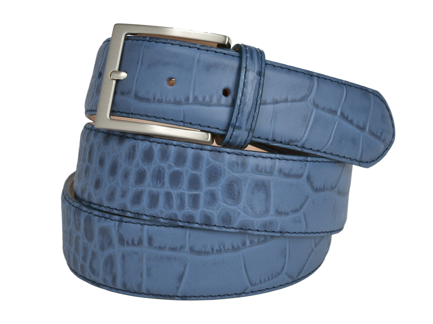 Calf Skin Alligator Embossed Belt Blue - The Golf Guys Online