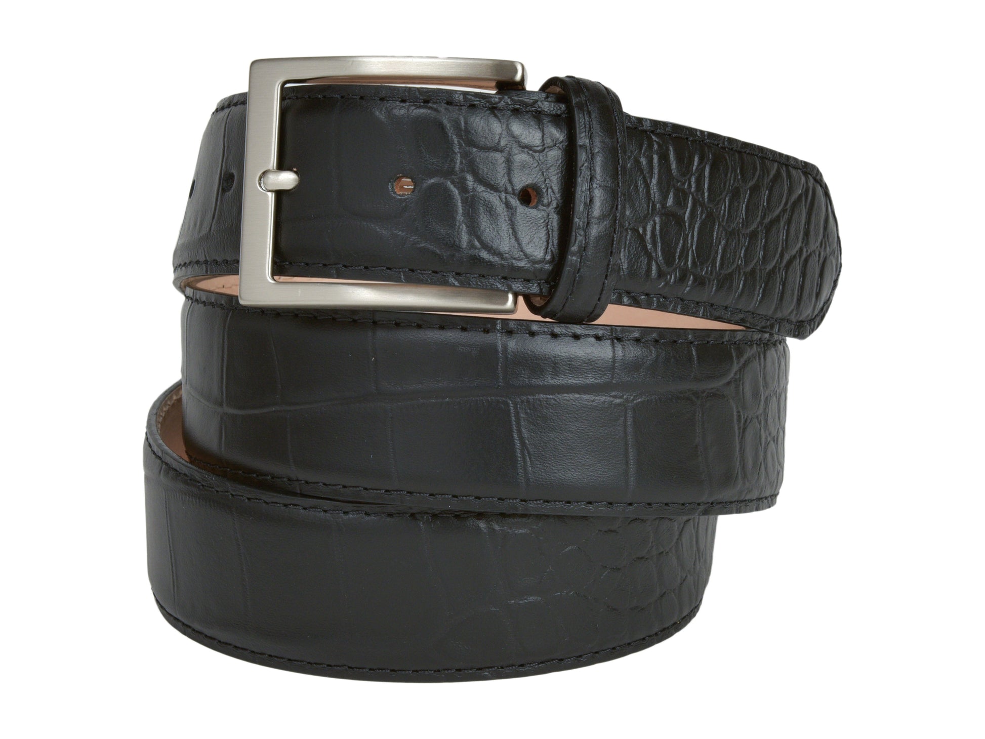 Calf Skin Alligator Embossed Belt Black - The Golf Guys Online