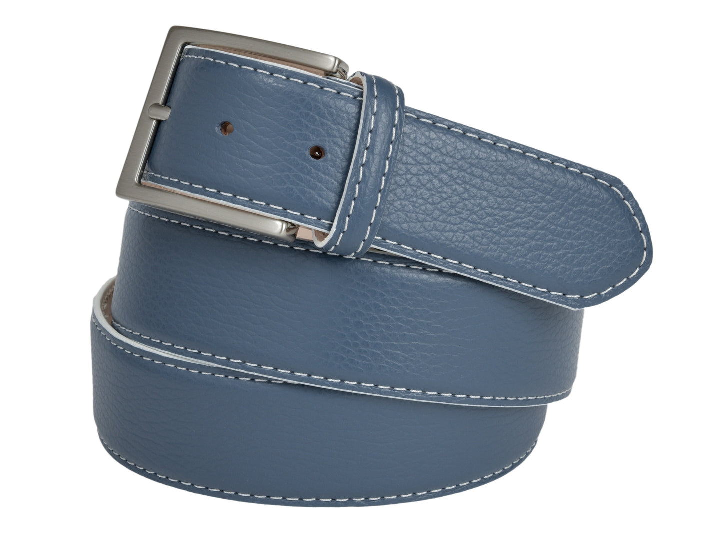 Calf Skin Pebble Belt Denim Blue / White Stitch - The Golf Guys Online