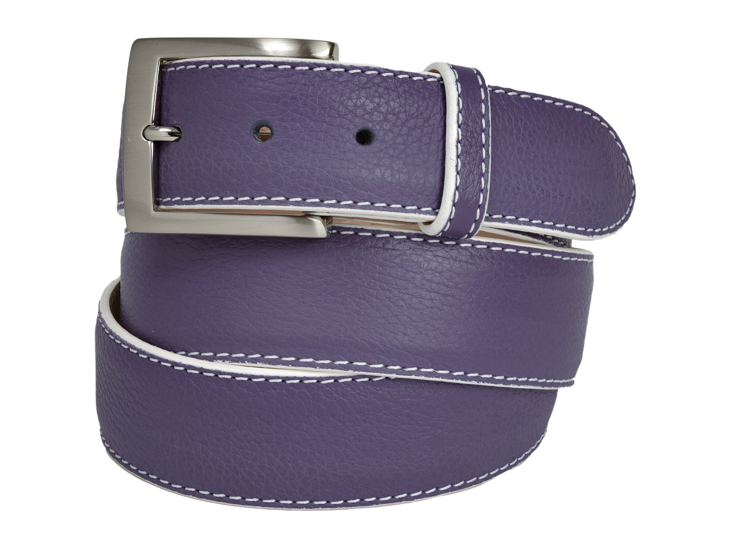Calf Skin Pebble Belt Purple / White Stitch - The Golf Guys Online