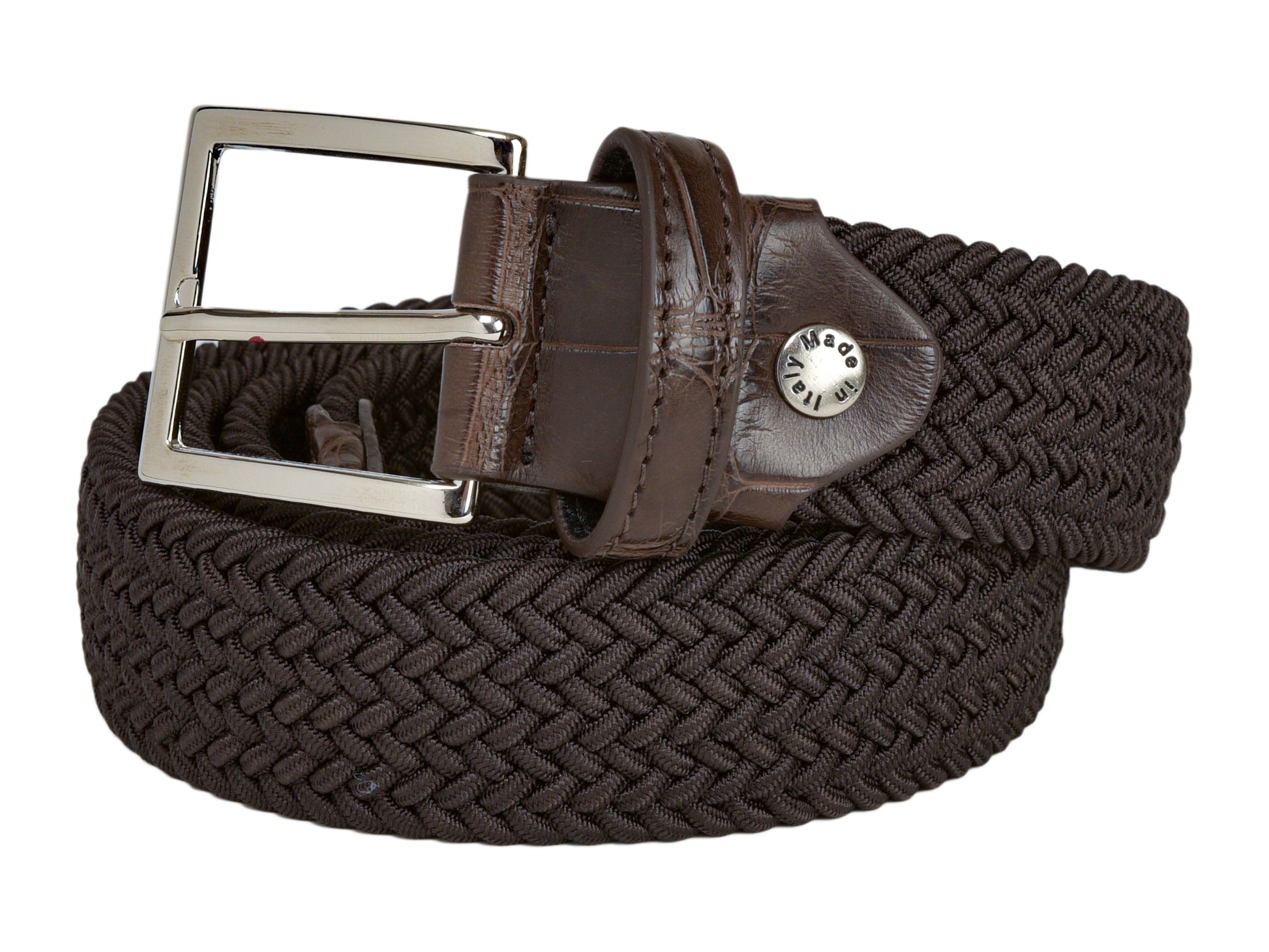 Cotton Stretch Belt Crocodile Tab Solid Brown - The Golf Guys Online