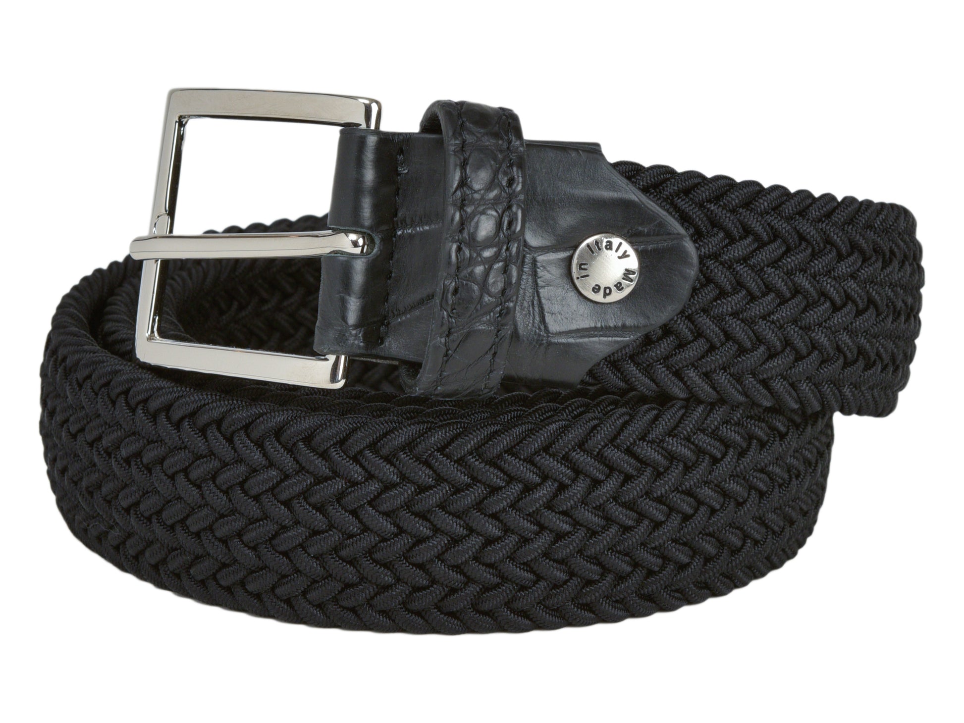 Cotton Stretch Belt Crocodile Tab Solid Black - The Golf Guys Online