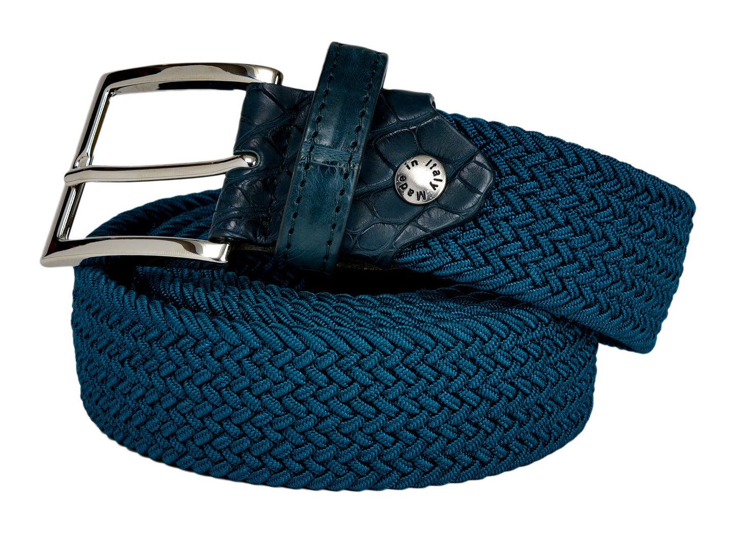 Cotton Stretch Belt Crocodile Tab Solid Turquoise - The Golf Guys Online