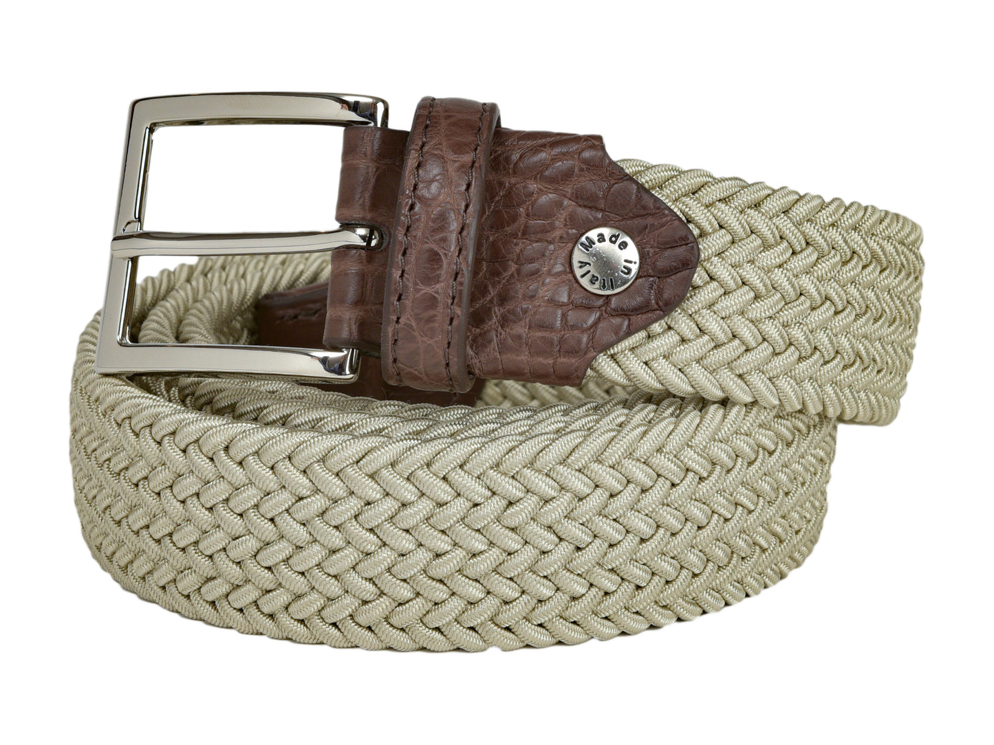 Cotton Stretch Belt Crocodile Tab Solid Tan - The Golf Guys Online