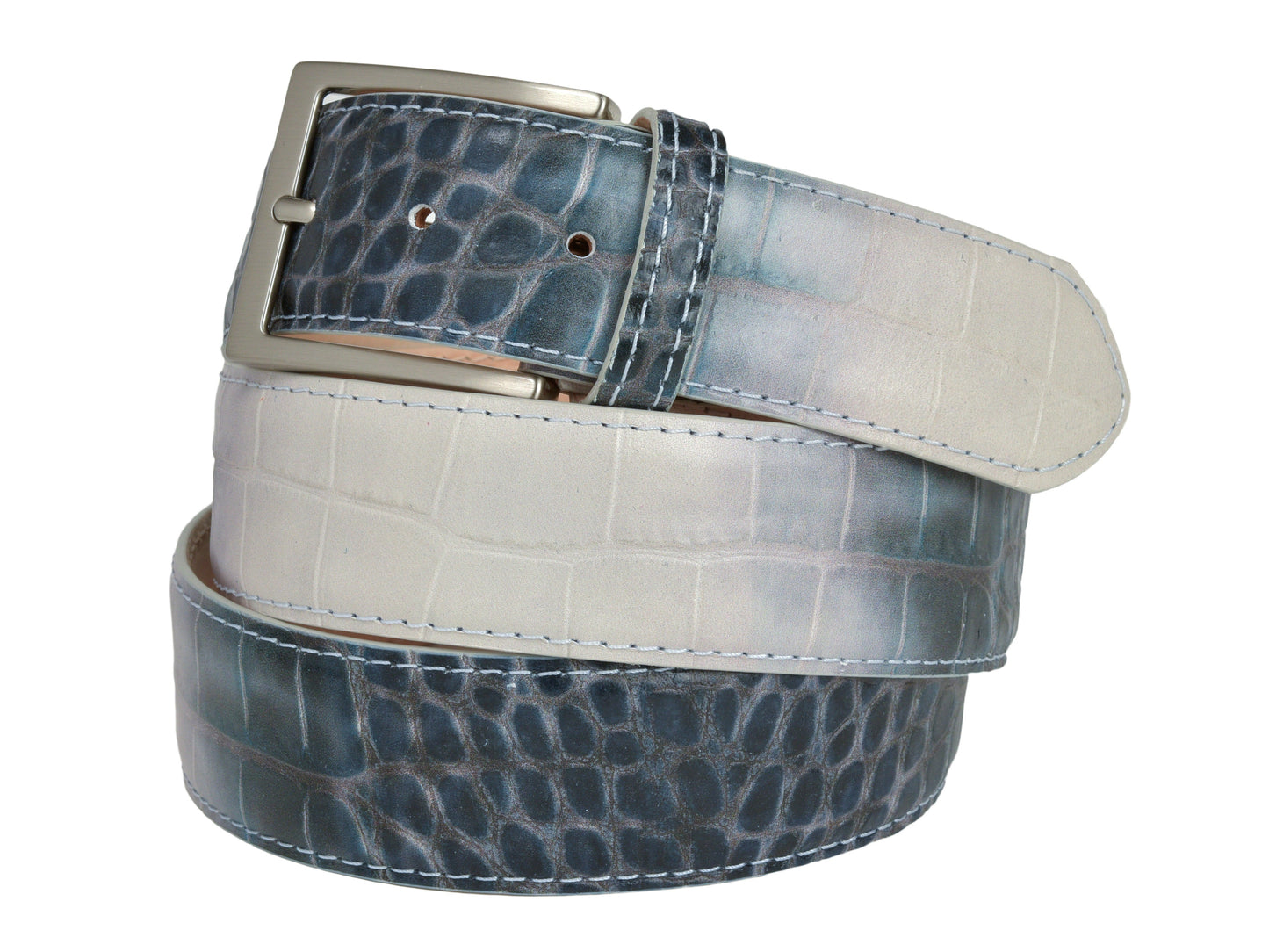 Limited Edition Calf Skin Alligator Embossed Belt White/Teal Blue Fade - The Golf Guys Online