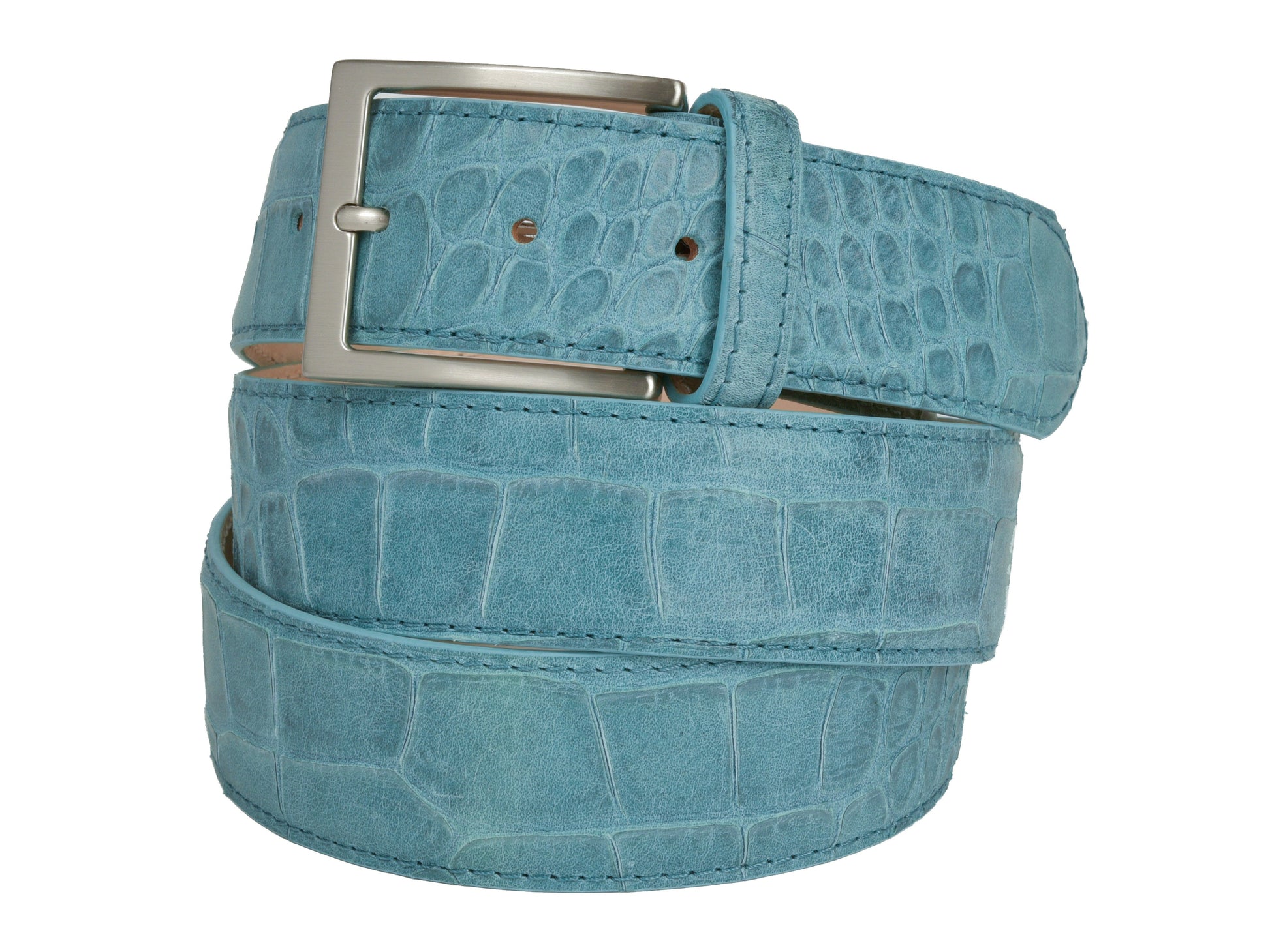 Limited Edition Calf Skin Alligator Embossed Belt Aqua - The Golf Guys Online