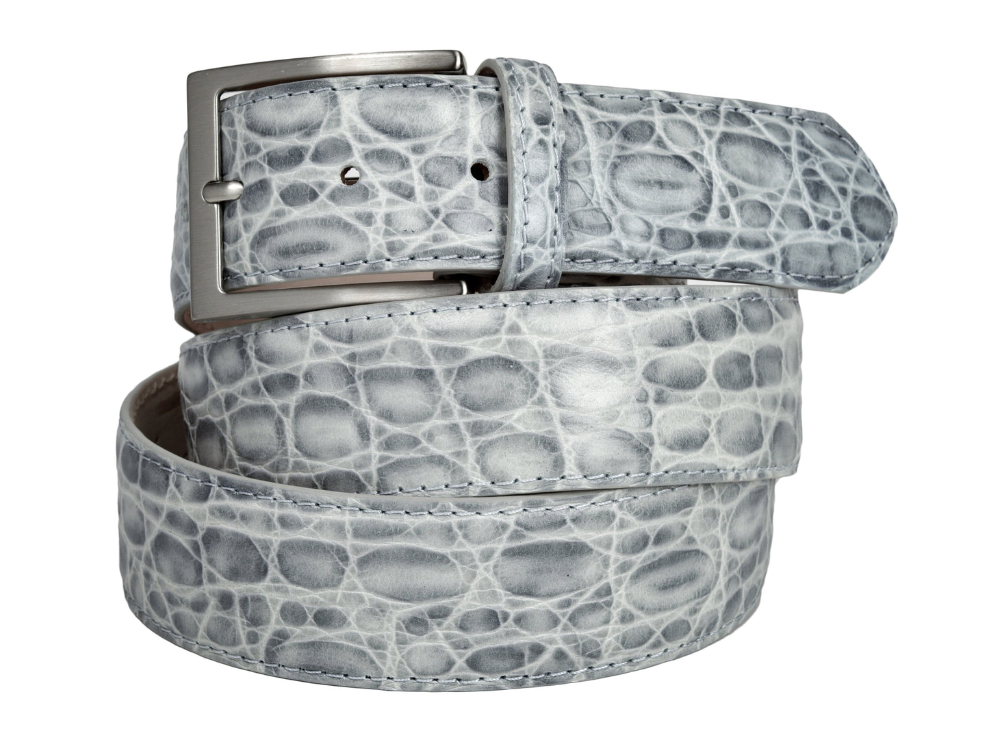 Limited Edition Calf Skin Alligator Embossed Belt White/Silver-Gray - The Golf Guys Online