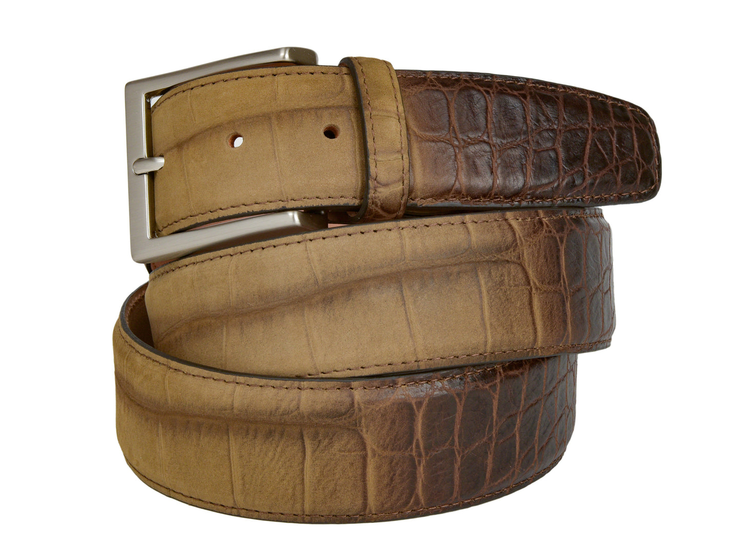 Limited Edition Calf Skin Alligator Embossed Suede Belt Tan/Brown Fade - The Golf Guys Online