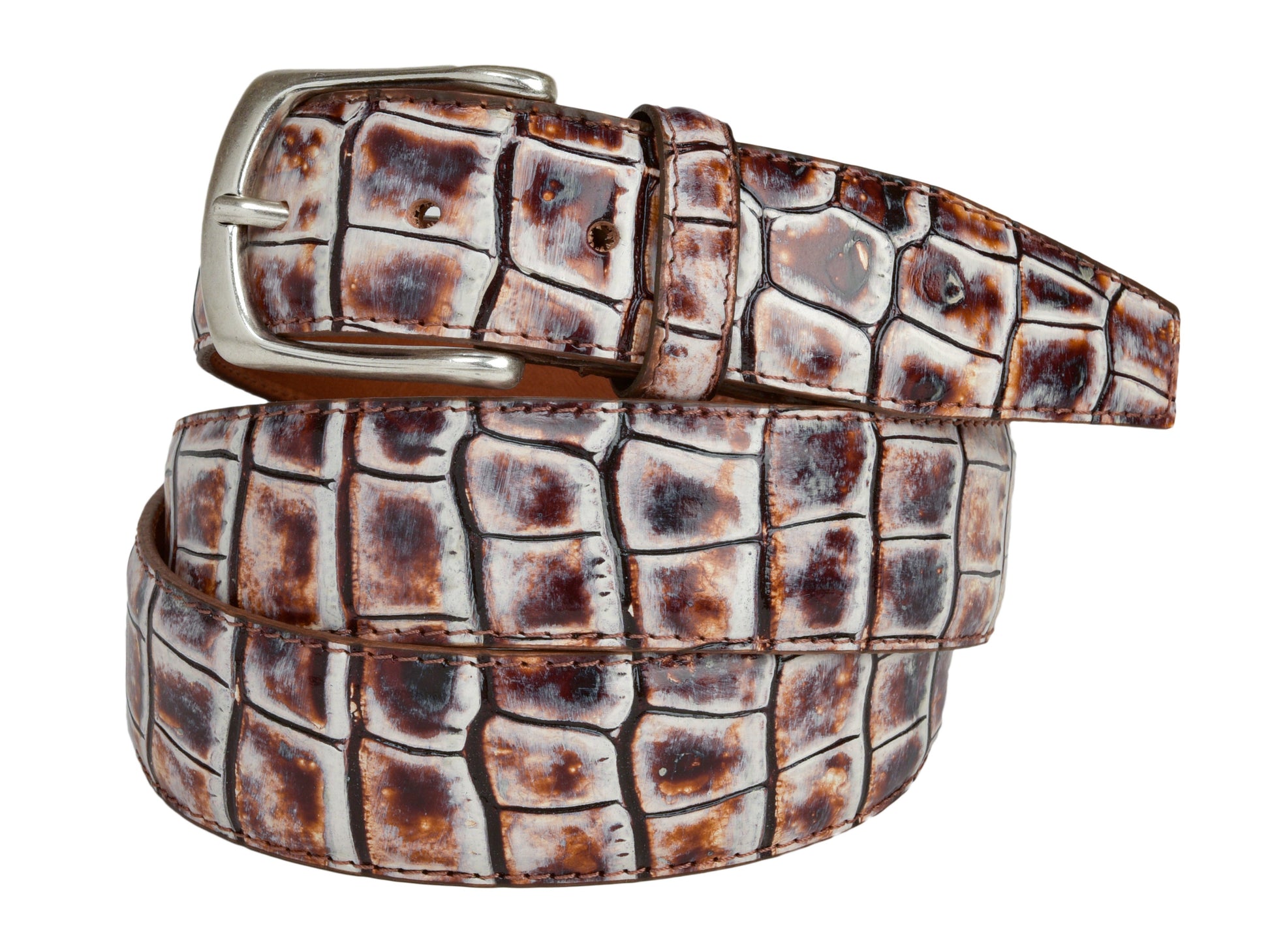 Limited Edition Calf Skin Crocodile Embossed Belt Distressed Brown - The Golf Guys Online