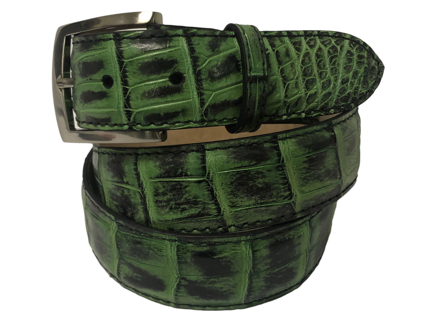 Caiman Skin Handpainted Belt Green/Black - The Golf Guys Online