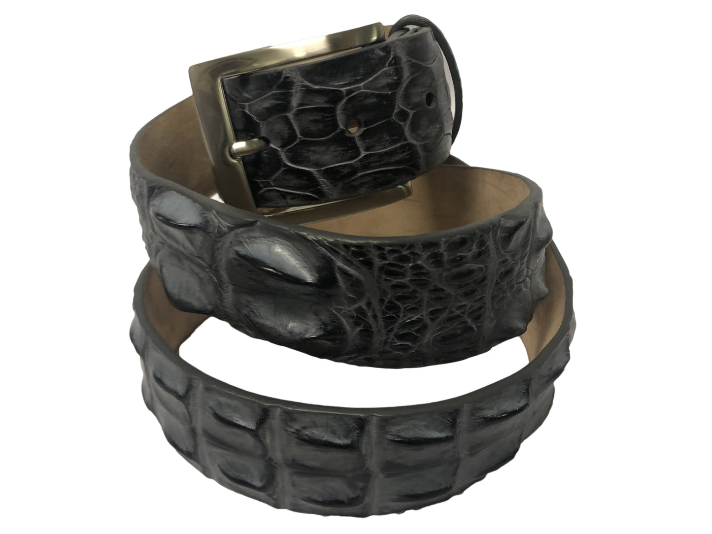 Caiman Skin Hornback Handpainted Belt Gray/Black - The Golf Guys Online