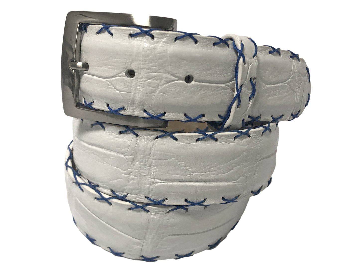 Alligator Skin Cross Stitch Belt White/Blue - The Golf Guys Online