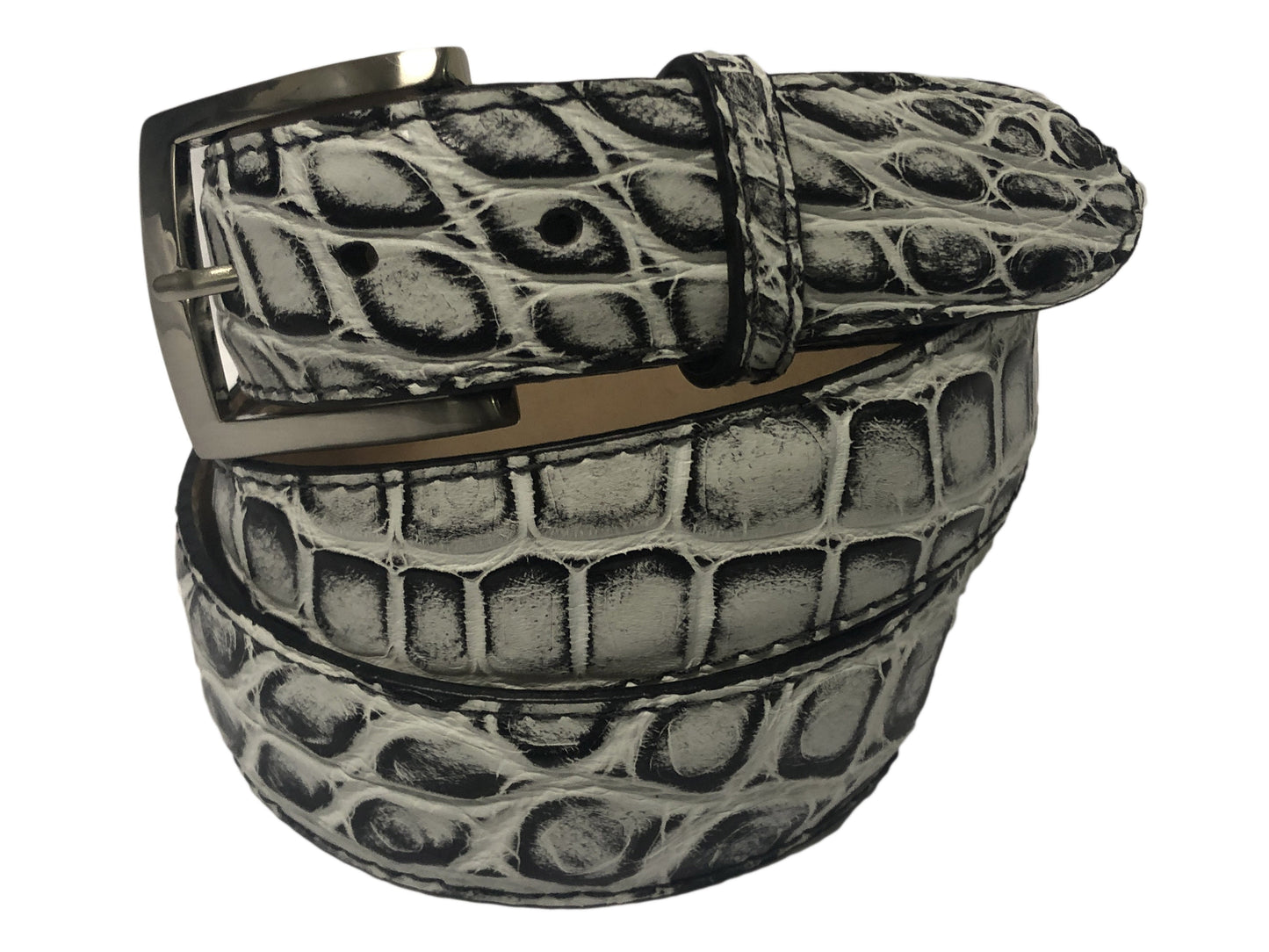 Alligator Skin Handpainted Belt White/Black - The Golf Guys Online