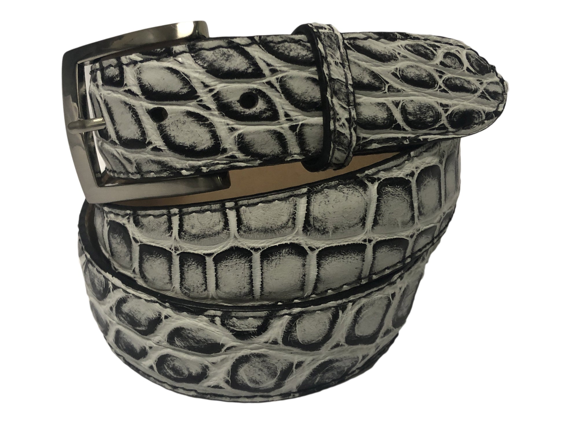 Alligator Skin Handpainted Belt White/Black - The Golf Guys Online
