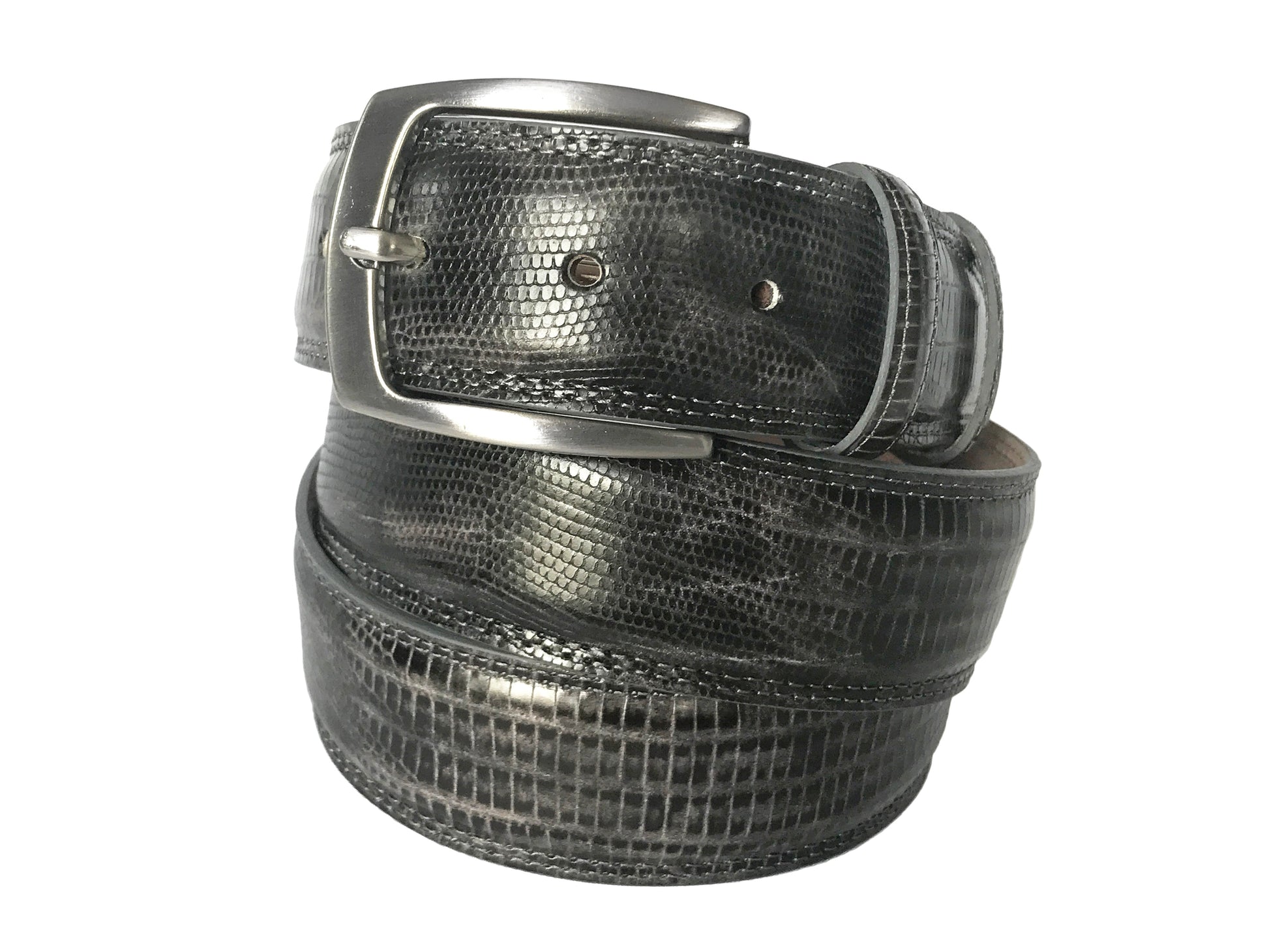 Calf Skin Lizard Embossed Belt Gray - The Golf Guys Online
