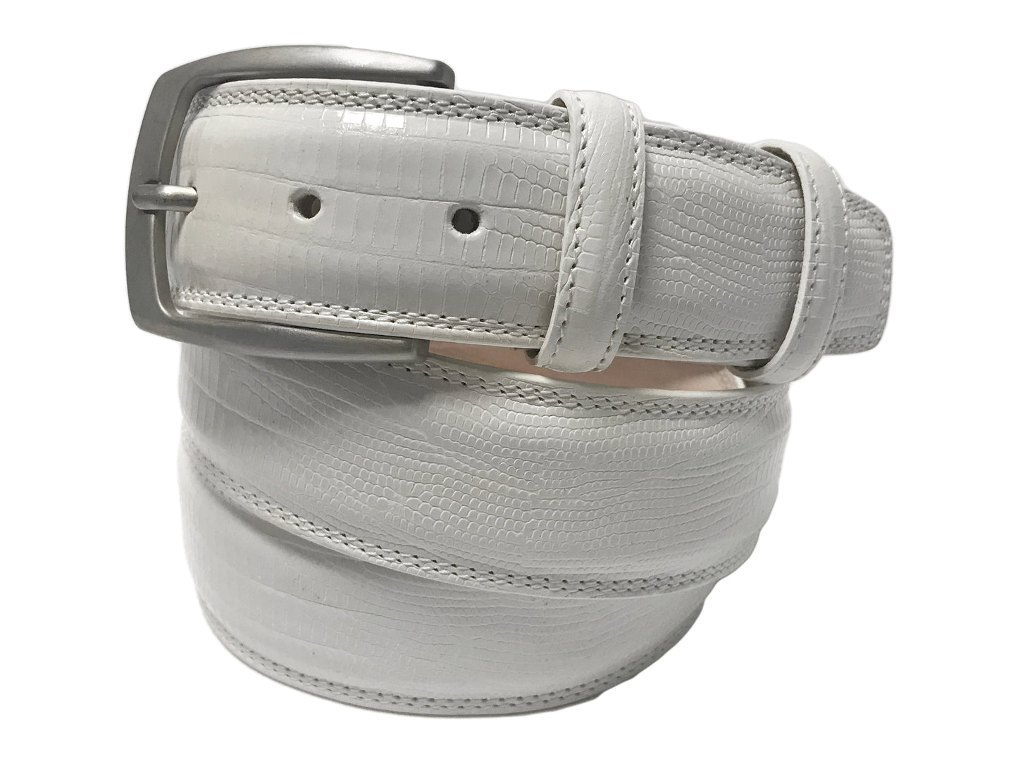 Calf Skin Lizard Embossed Belt White - The Golf Guys Online