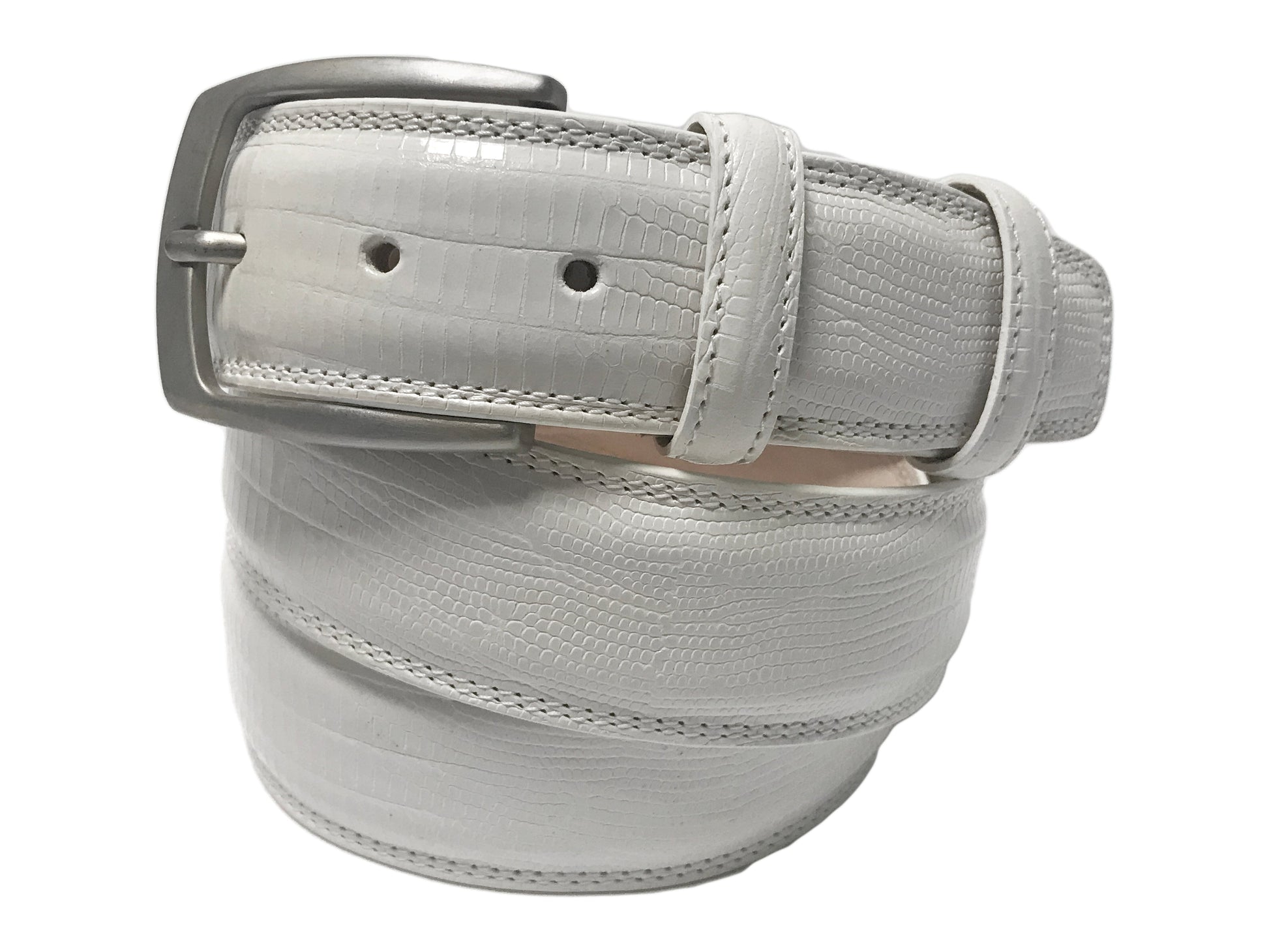 Calf Skin Lizard Embossed Belt White - The Golf Guys Online