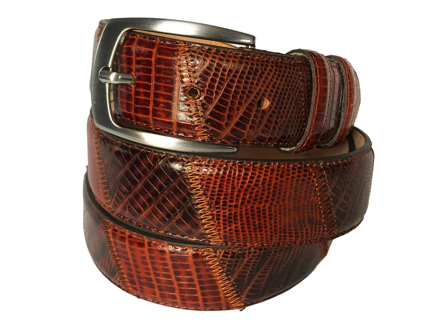 Calf Skin Lizard Embossed Patchwork Belt Brown/Brown - The Golf Guys Online