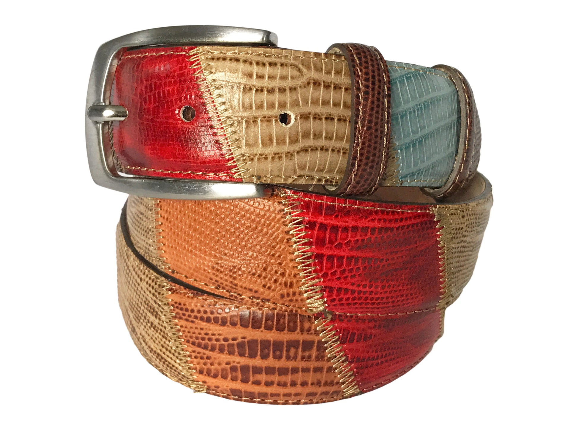 Calf Skin Lizard Embossed Patchwork Belt Multicolor - The Golf Guys Online