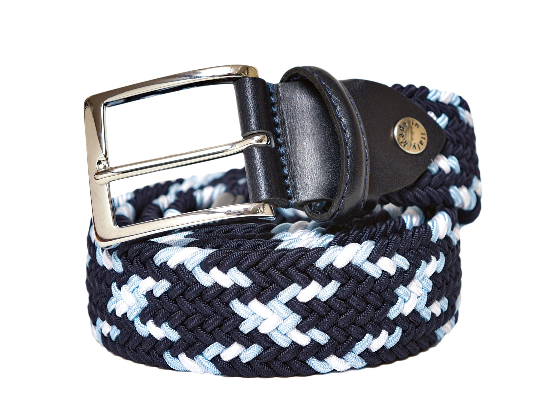 Cotton Stretch Belt Cross Navy/White/Light Blue - The Golf Guys Online