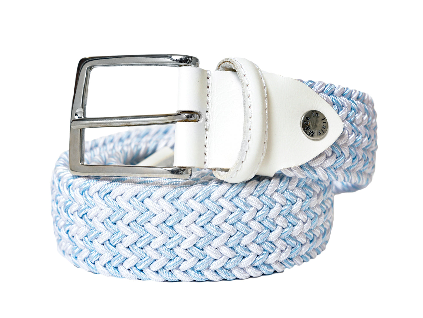 Cotton Stretch Belt Stripe White/Light Blue - The Golf Guys Online