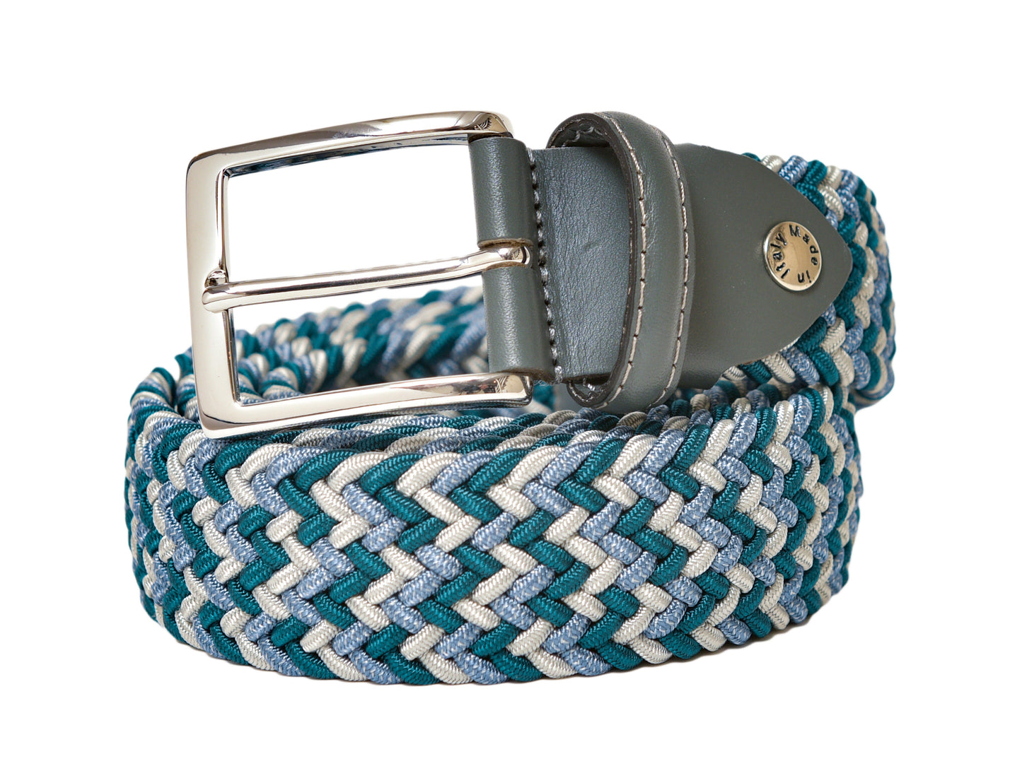 Cotton Stretch Belt Teal/White/Light Blue - The Golf Guys Online