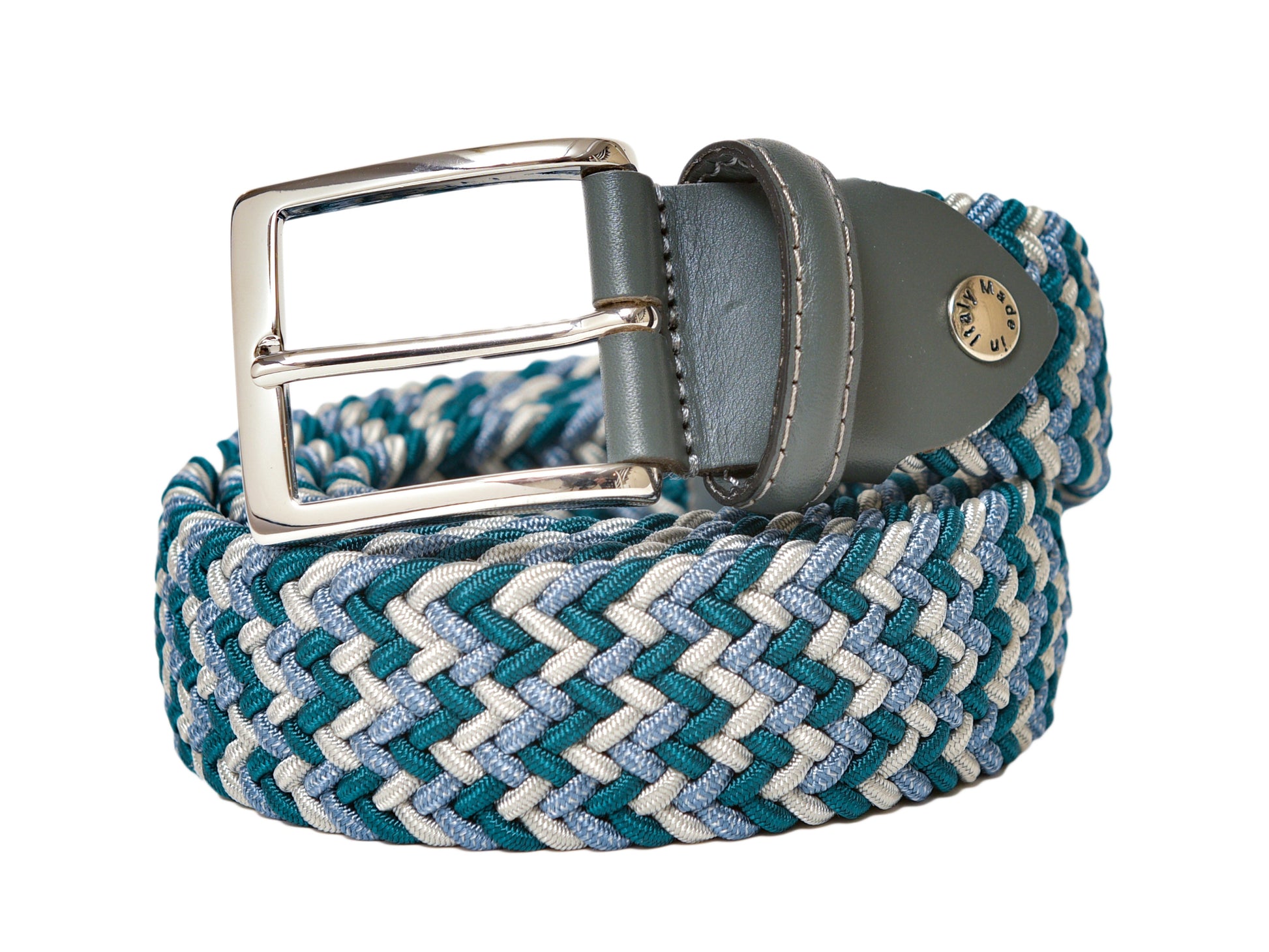 Cotton Stretch Belt Teal/White/Light Blue - The Golf Guys Online