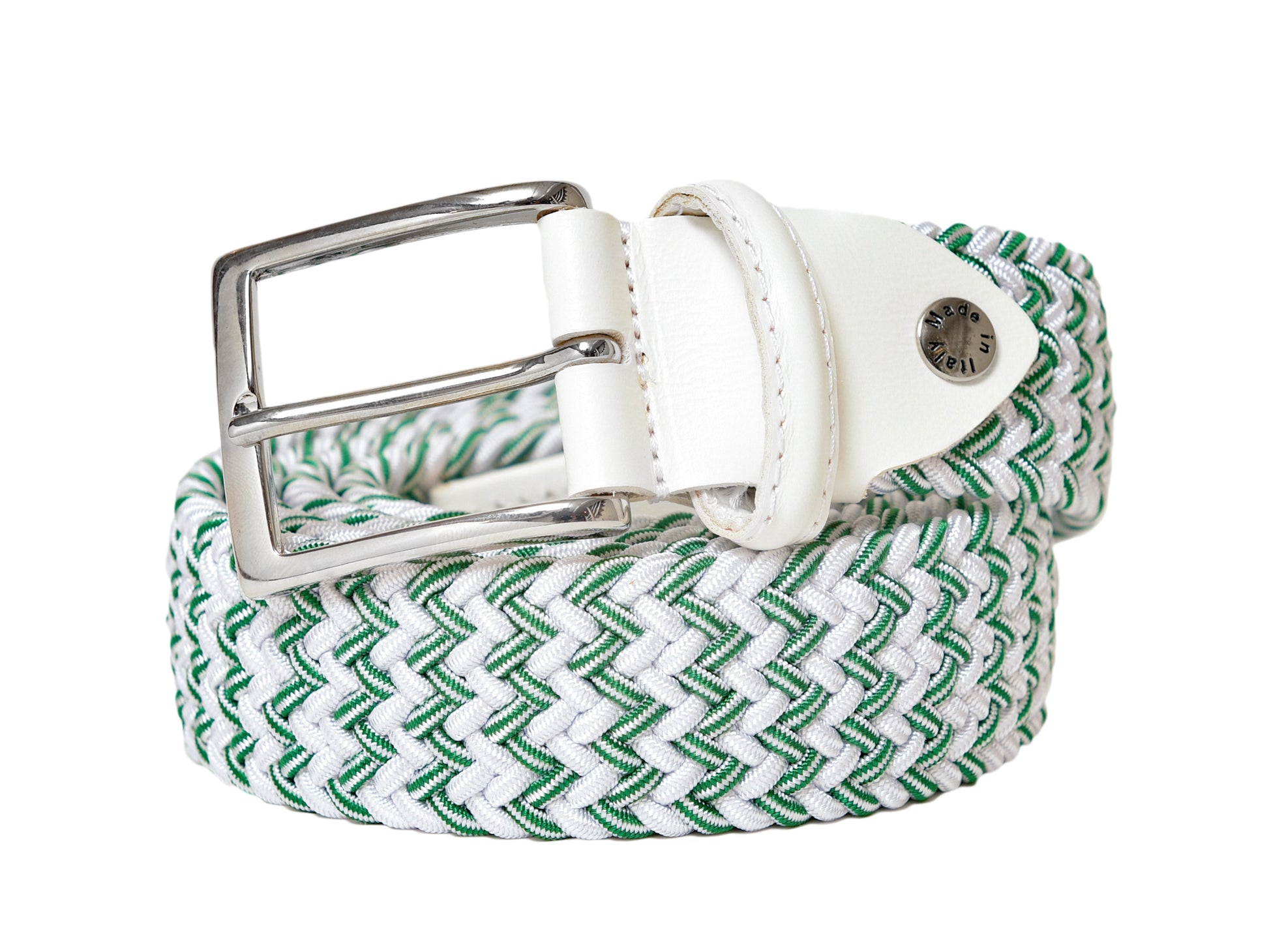 Cotton Stretch Belt Stripe White/Lime Green - The Golf Guys Online