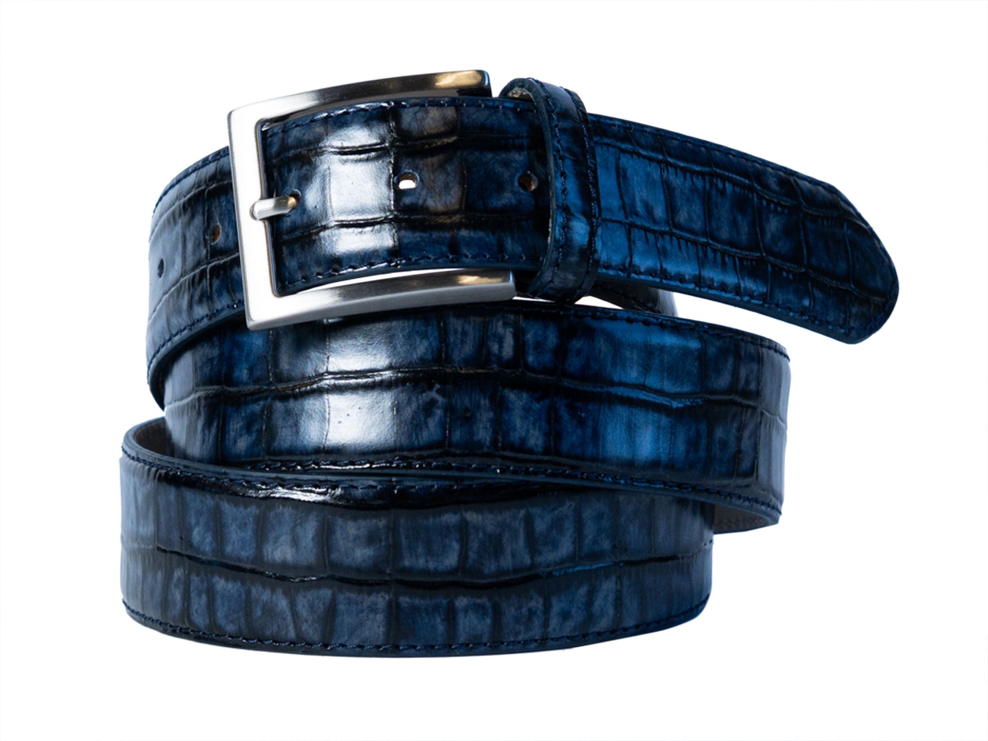 Limited Edition Handpainted Calf Skin Alligator Embossed Belt Navy/Black - The Golf Guys Online