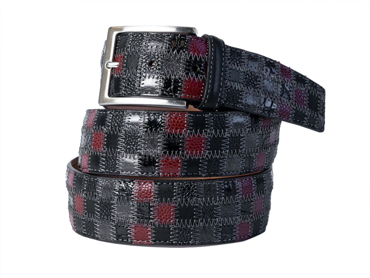 Limited Edition Duo-Skin Alligator Calf Patchwork Belt Burgundy/Gray - The Golf Guys Online
