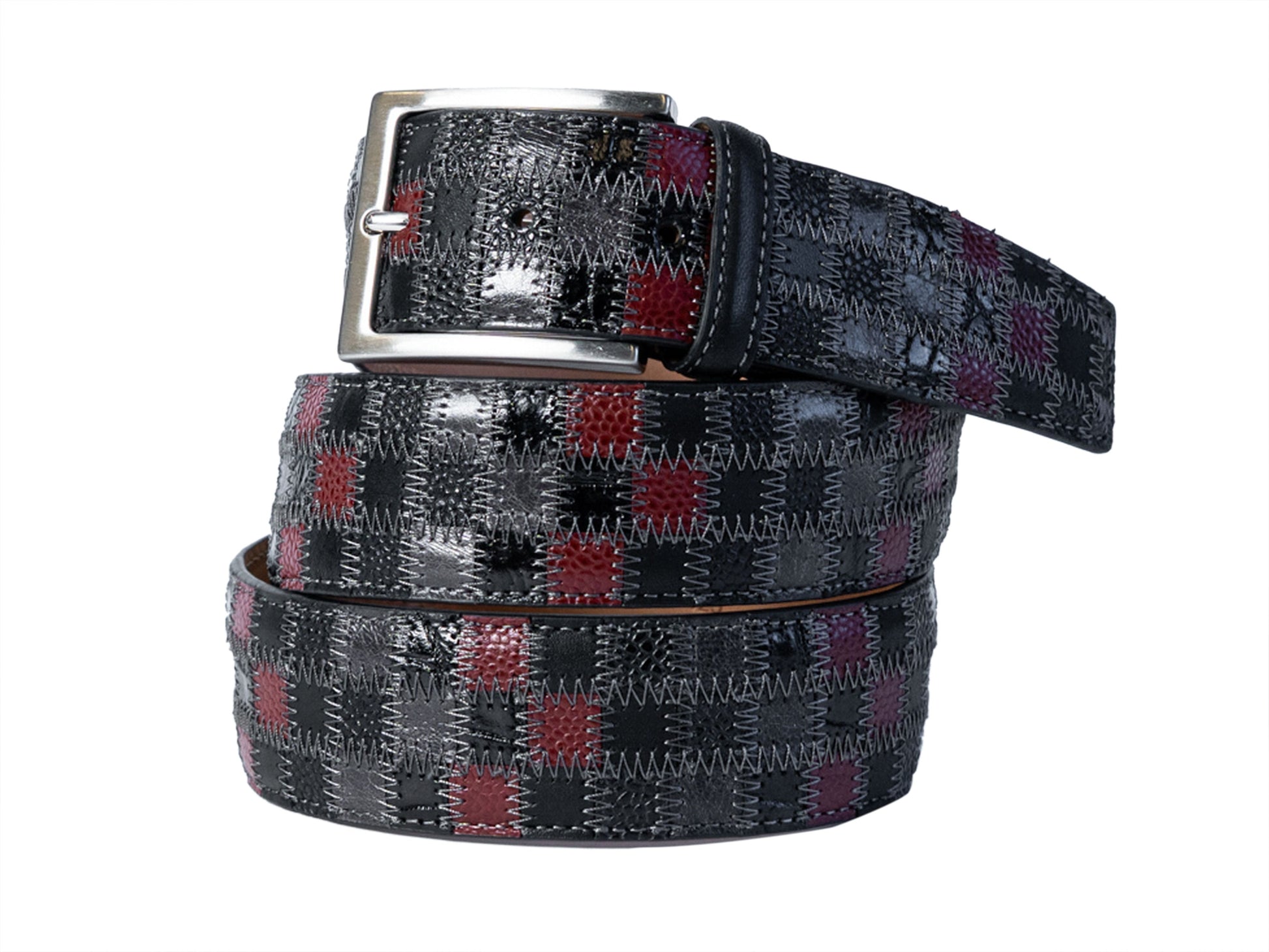 Limited Edition Duo-Skin Alligator Calf Patchwork Belt Burgundy/Gray - The Golf Guys Online