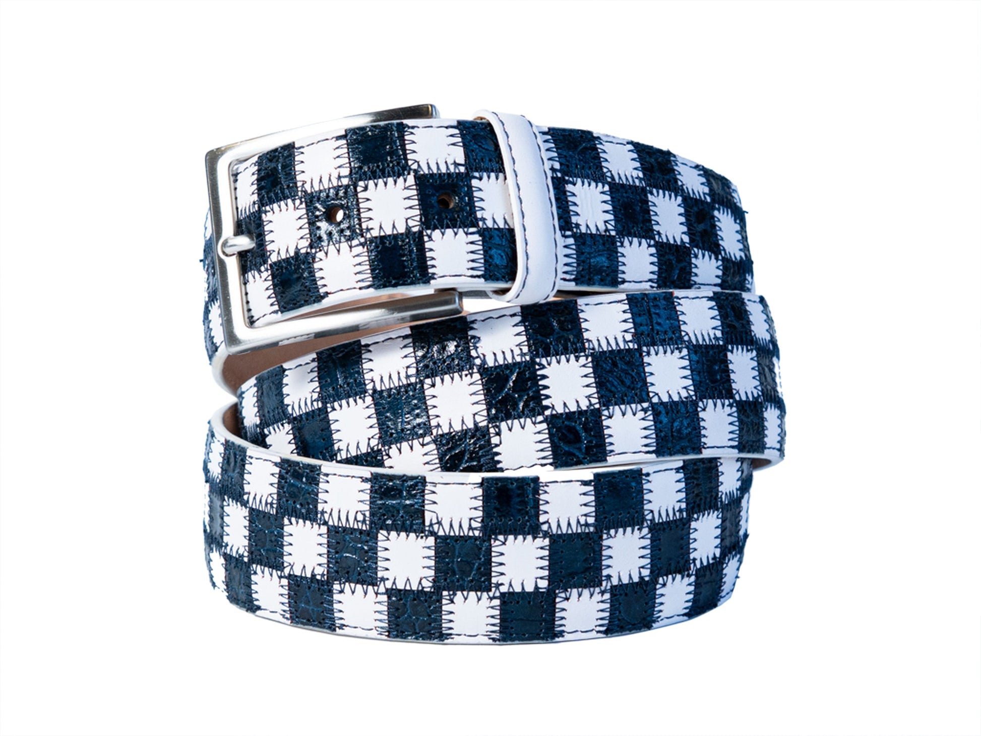 Limited Edition Duo-Skin Alligator Calf Patchwork Belt Navy/White - The Golf Guys Online